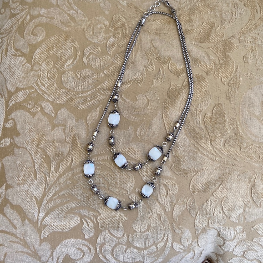 Brighton long silver chain with white stones